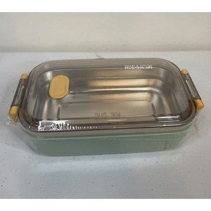 SUS 304 Thermal BENTO BOX Lunch Single Layer Container Green Carry Snap Lid NEW